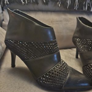 Impo Black Booties w/ 2 black rhinestone stripes / 8.5 / 3" Stiletto heel